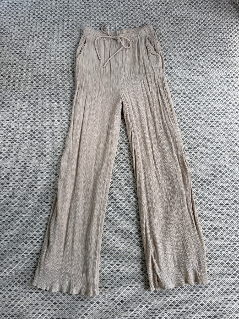 Abercrombie & Fitch Women's Cream Textured Wide-Leg Drawstring Pants Size XS